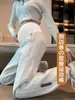 Pantalones de maternidad para otoño e invierno, forrados de polar y engrosados, adecuados para usar al aire libre, pantalones de pierna ancha, talla grande para mujeres de talla grande, pants deportivos casuales tipo jogger con puños, pantalones deportivos largos