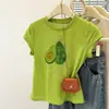 Comercio Exterior Amazon Camiseta de Manga Corta para Mujer Verano Nuevo Estilo Coreano Ajustada Estampada Top de Media Manga
