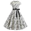 Foto real Amazon popular estilo vintage Hepburn estampado vestido amplio de vuelo enviar cinturón 9061