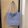 Bolsa de Lona Rayada Vitalidad de Verano para Mujer 2025 Nueva Doble Cara Hombro Axila Bolso Tote Bolsa de Mano Coreana para Compras