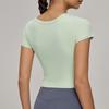 Nueva Camiseta Deportiva de Manga Corta con Cuello Princesa para Mujer, Cinturón, Almohadilla para el Pecho, Pura, Versátil, con Botones, para Yoga, Correr, Entrenamiento, Fitness