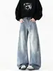 Jeans retrô estilo americano de perna larga, nova coleção de outono, moderno e versátil, corte solto, emagrecimento, cintura alta e comprimento até o chão