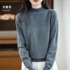 Nuevo suéter de punto hueco para mujer de otoño e invierno, jersey sin costuras de manga larga con cuello semi-alto, perfecto como capa base