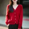 Nueva colección de otoño: cárdigan de lana con forro de polar, suéter de cuello en V, corte holgado, elegante y con estilo, prenda de abrigo para mujer