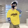 Algodão Puro Roupa de Outono 2026 Novo Estilo Menino Roupas Infantis Camiseta de Manga Longa para Meninos Estilo Primavera e Outono Camisa Básica Casual com Desenho