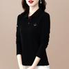 Camiseta de Algodão Puro Manga Longa Feminina Chegada Nova de Verão Elegante Moda para Mães de Meia-Idade Estampada Lapela Top Base Camisa Polo