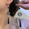 Aretes de Abanico con Hebilla Ping An de Estilo Chino para Mujer, Elegantes y de Alta Gama, Aretes de Estilo Chino Nuevo con Falda Cara de Caballo, Aretes de Caligrafía