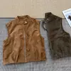 Colete Curto Suede Retrô Feminino Outono 2026 Novo Casaco Super Bonito Sem Mangas