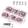 Set de Caja de 6 Compartimentos con Pedrería Redonda Pequeña de Fondo Plano para Uñas, Popular en Xiaohongshu, Sensación Viral de Internet, Pedrería Rosa y Blanca Brillante de Fondo Plano para Uñas