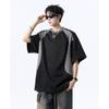 Verano 2025 Nuevo Empalme de Colores Fuertes Manga Corta para Hombre Estilo Americano Marca de Moda Costuras Color en Contraste Suelta Casual Camiseta de Media Manga para Hombre