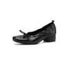 Zapatos de mujer de piel de vaca de alta calidad, punta cuadrada de ballet francés con lazo, otoño 2026, tacón medio, piel genuina, para ir al trabajo, corte bajo