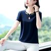 Camiseta de Manga Corta con Cuello en V para Mujer Verano 2026 Nuevo Estilo Camiseta con Solapa para Mamá de Mediana Edad Top Deportivo de Seda de Hielo Holgado Ropa de Verano