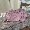 Camiseta Base para Niñas con Cuello de Muñeca y Borde de Volantes, Camiseta de Manga Larga con Cuello de Encaje Suave para Primavera y Otoño, Estilo Coreano -52534