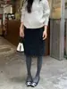 Tiro Real~Falda Midi de Lana Cepillada de Lunares de Cintura Alta con Adorno de Encaje Estilo Retro Coreano, Falda Versátil de Lana de Longitud Media, Nueva Moda para Mujer