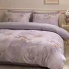 Conjunto de quatro peças de algodão puro espesso com dupla face escovada para outono e inverno, lençol de cima espesso, capa de edredom, lençol com elástico, roupa de cama quente para quarto principal