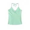 Top regata feminino estilo girl poderosa com decote em V profundo e gola cruzada, novo para o verão, cintura alta, caimento justo, top interno curto versátil