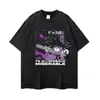 Camiseta Lavada Desgastada Manga Curta Retro Americano Estampa de Anime Oversize Solta Unissex Manga Curta Manga Longa