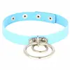Cuero de PU Ecológico Moda Europea y Americana Rock Punk Nightclub Danza Callejera Gargantilla de Cuero con Doble Anillo Collar para el Cuello de Mujer Collar para la Clavícula Pulsera