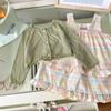 [en stock] DZ25215 traje de niña 2025 verano nuevo cárdigan dulce ropa occidental a cuadros de color