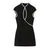 Comércio Exterior 2026 Verão Novo Modelo Exclusivo Aliexpress Vestido Mini Color Block Slim Fit Feminino com Gola Alta