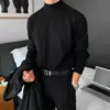 Camiseta Base de Punto de Color Sólido con Cuello Medio para Otoño e Invierno, Estilo Coreano Holgado Casual de Manga Larga, Interior, Suéter de Cuello Semi-alto de Alta Gama