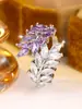 Anillo de Zirconia Morado y Blanco con Doble Hoja Europeo y Americano Anillo de Oro de Lujo Incrustado con Diamantes para Mujer