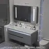 Gabinete de baño con lavabo integrado de piedra chapado en oro de lujo ligero estilo italiano, juego de tocador para baño