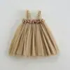 Vestido de Tul Estilo Dulce Niña con Flores Tridimensionales 2026 Estilo Verano Vestido de Playa con Tirantes Vestido de Princesa para Bebé Vestido Abullonado