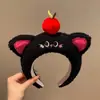 Faixa de cabeça fofa com orelhas de panda para lavar o rosto, faixa de cabeça de pelúcia de desenho animado com coroa alta para mulheres, faixa para maquiagem e lavar o cabelo, acessório de cabelo