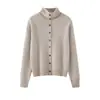 Cárdigan de Punto de Lana 100% Pura con Cuello Alto Estilo Old Money para Mujer, Abrigo Suéter Juvenil de Otoño e Invierno, Ropa de Abrigo Engrosada