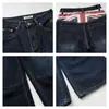 Jeans estilo europeo y americano con patchwork de Union Jack en la cintura trasera, nuevo modelo de otoño, diseño recto holgado, pantalones casuales de pierna ancha