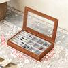 Joyero de franela de madera maciza, caja de almacenamiento para anillos, collares, pendientes, expositor de escritorio vintage