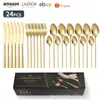 410 Popular Transfronteiriço Amazon Conjunto de Talheres de Aço Inoxidável com 24 Peças - Faca, Garfo e Colher - para Hotel, Casa, Mesa - Caixa de Presente