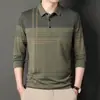 Camisa Polo Masculina de Manga Longa com Gola Lapela Outono/Primavera Camiseta Básica Casual Camisa de Cor Combinada para Homens de Negócios
