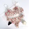 Nuevo Conjunto de Lencería de Encaje Floral Francés de Comercio Exterior para Mujer Sujetador Push-up Fino Sexy Dulce y Tanga Conjunto de Dos Piezas