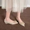 3386-3 Zapatos de Boda con Perlas y Pedrería Vestido de Boda Xiuhe Zapatos de Novia Nuevos Punta Fina Banquete Elevación Interior Tacones Altos para Mujer