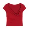 (92% algodón/8% elastano) Camiseta sexy de algodón puro de 210g, 40 hilos, cuello en V cruzado, manga corta, 40 piezas
