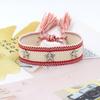 Pulseira de tecido trançado com rebite de estrela de cinco pontas em liga de prata para joias transfronteiriças, pulseira de pulso com franja de estrela de personalidade