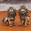 Par de Leones de Latón Macho y Hembra de Cabeza Grande Adornos de Metal Artesanales para Mesa de Entrada del Hogar Portero León Pequeño