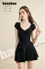 Traje de baño de una pieza con falda para mujer, modelo 161066, nuevo, para verano, color sólido, adecuado para jugar en el agua y vacaciones, cubre el abdomen y estiliza la figura