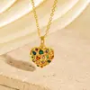 Collar de Amor Transfronterizo con Incrustaciones de Diamantes Dulces para Mujer Chapado en Cobre Oro Real Microincrustado Circonita Corazón Hueco con Forma de Cadena Simple para Clavícula