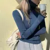 Suéter de cuello alto para mujer, nuevo estilo otoño e invierno, capa base de punto, top de manga larga moderno y versátil, verde