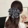 Presilha de Cabelo com Laço Estampado Estilo College para Mulheres Estilo Coreano Meio Preso Leve Luxo Moda Maillard Grampo de Cabelo Acessório de Cabeça