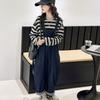 Conjunto de Otoño para Niñas 2025 Nueva Moda Estilo Coreano Moderno Casual Overol Rayado para Niños Mayores