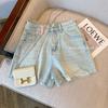 Azul Claro Costura Pocket Denim Shorts Feminino 2023 Verão Novo Retro Casual Perna Larga Emagrecimento Calças Largas