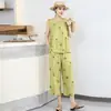 Nuevo traje de algodón y seda para mujer, atuendo elegante de verano para mamá, moderno y rejuvenecedor, conjunto casual de dos piezas sin mangas de alta gama