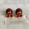 Aretes de Flor de Circonita Roja y Perla para Mujer, Uso Frontal y Trasero, Personalizados, Lujo Ligero, Únicos, Modernos, Tendencia, Versátiles