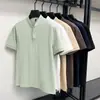 Camisa Polo de Manga Corta con Cuello Alto para Hombre de 220g, Casual de Verano, Antibacteriana, Color Sólido, Cuello Henley, Lujo Ligero, Juvenil, Camiseta de Gama Alta