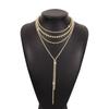 N10325 Corrente de Pescoço Exagerada de Nicho Fashion com Strass Multicamadas Luxo Leve Colar de Borla Baile de Jantar Joia para as Costas