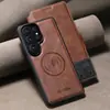 Funda de Teléfono tipo Cartera con Tapa abatible para Samsung S26Ultra con Ranura para Tarjetas y Soporte de Carga Inalámbrica Magnético Dos en Uno, Funda de Cuero